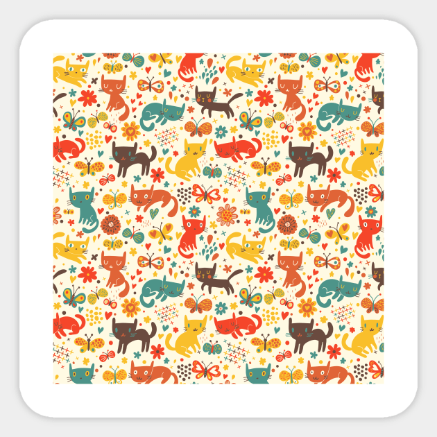 Cat & Butterfly Pattern Sticker by AnnieWijaya